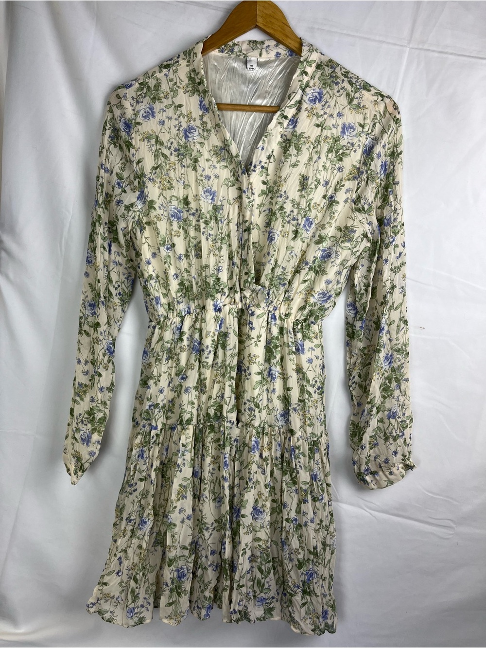 Im Vely Blue Floral Smocked Mini Dress K-Fashion Cottagecore Fairycore Tiered S